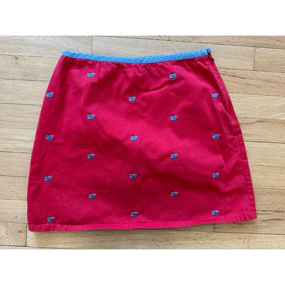 Lands End Red  Blue Whales Embroidered Skirt Shorts Preppy Skort Size Junior S - Picture 2 of 7